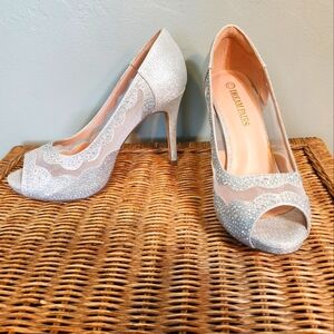 Dream Pairs Silver Lace Overlay Stiletto Heels